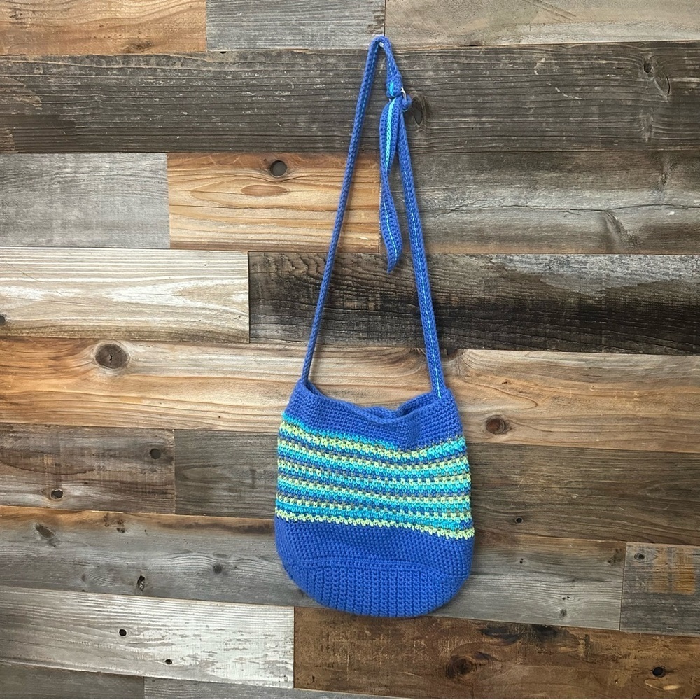 Handmade‎ Royal Blue Striped Crochet Tote Shoulder Bag Purse Insert Boho Beach